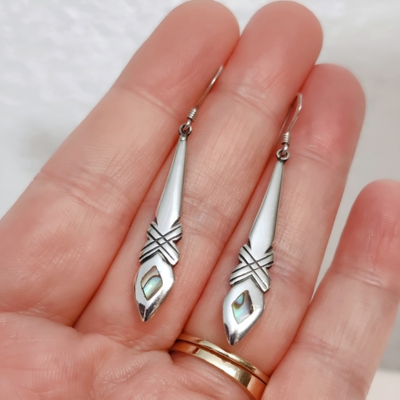 Vintage Sterling Silver Southwestern Elongated Drop Dangle Earrings - Picture 7 of 8
